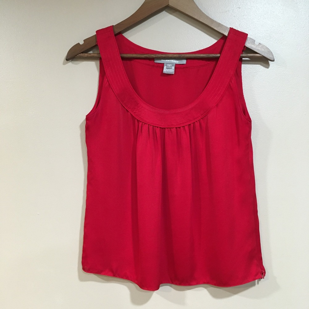 Ellen Tracy 100% Silk Sleeveless Shell Tank Top Womens 0 Petite Red Classic Sexy